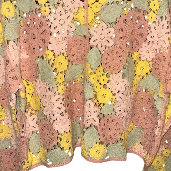 Entro Knit Crochet Floral Multi Color Pastel Cropped Long Sleeve Lace Top Small - Picture 7 of 14